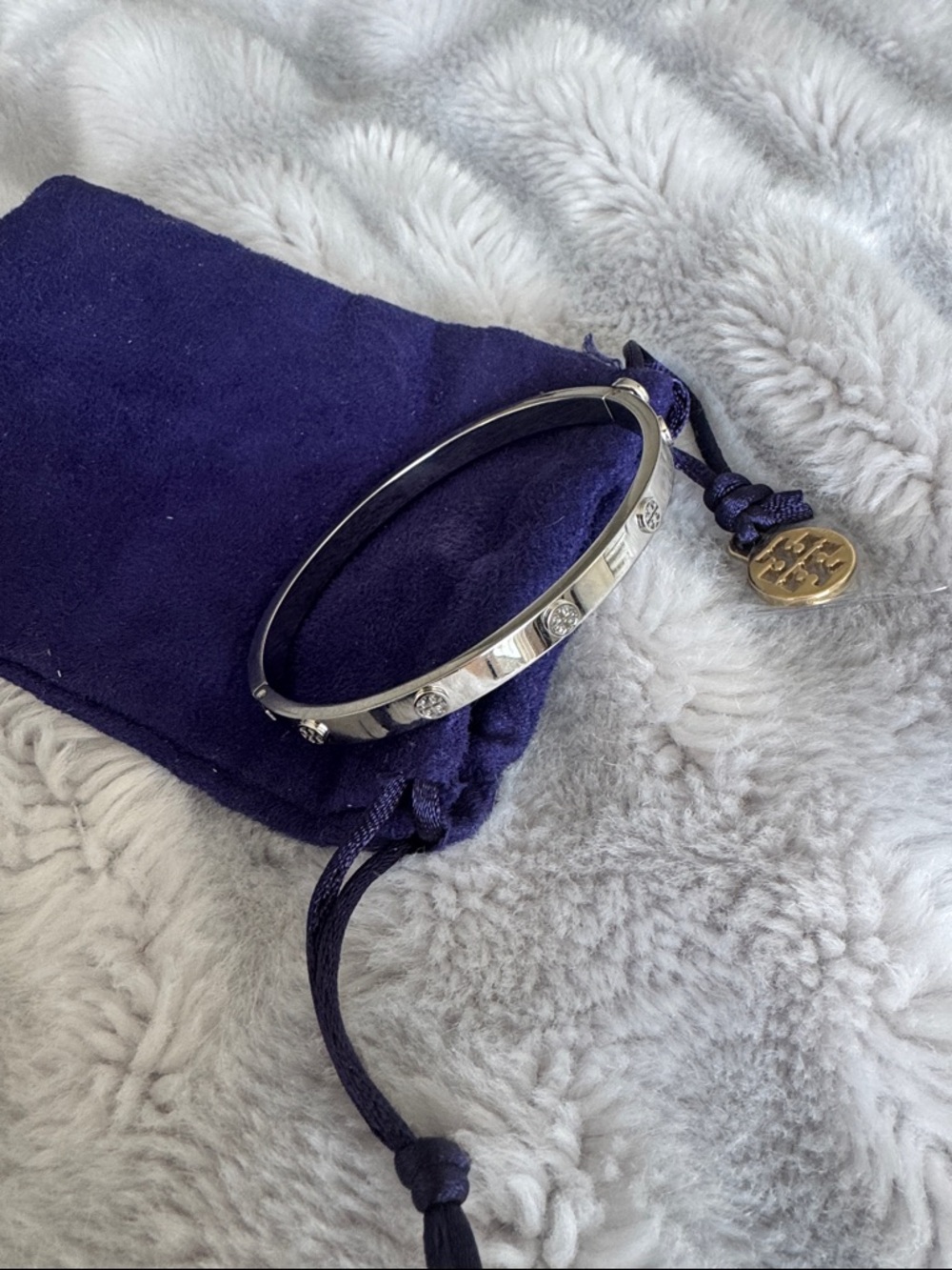 Tory Burch Silver Crystal-Accent Hinged Bangle brand new